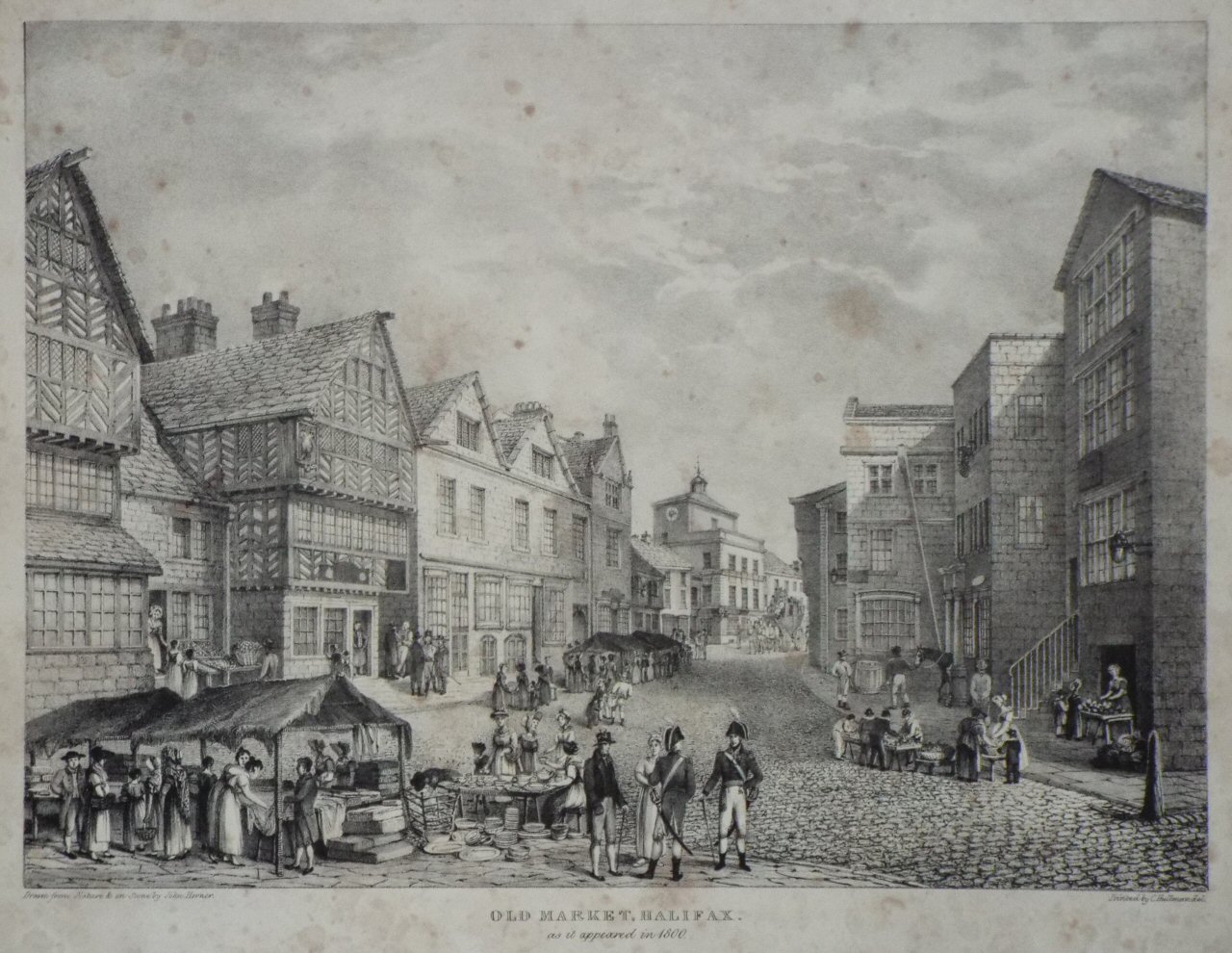 Lithograph - Old Market, Halifax. as it appeared in 1800. - Horner