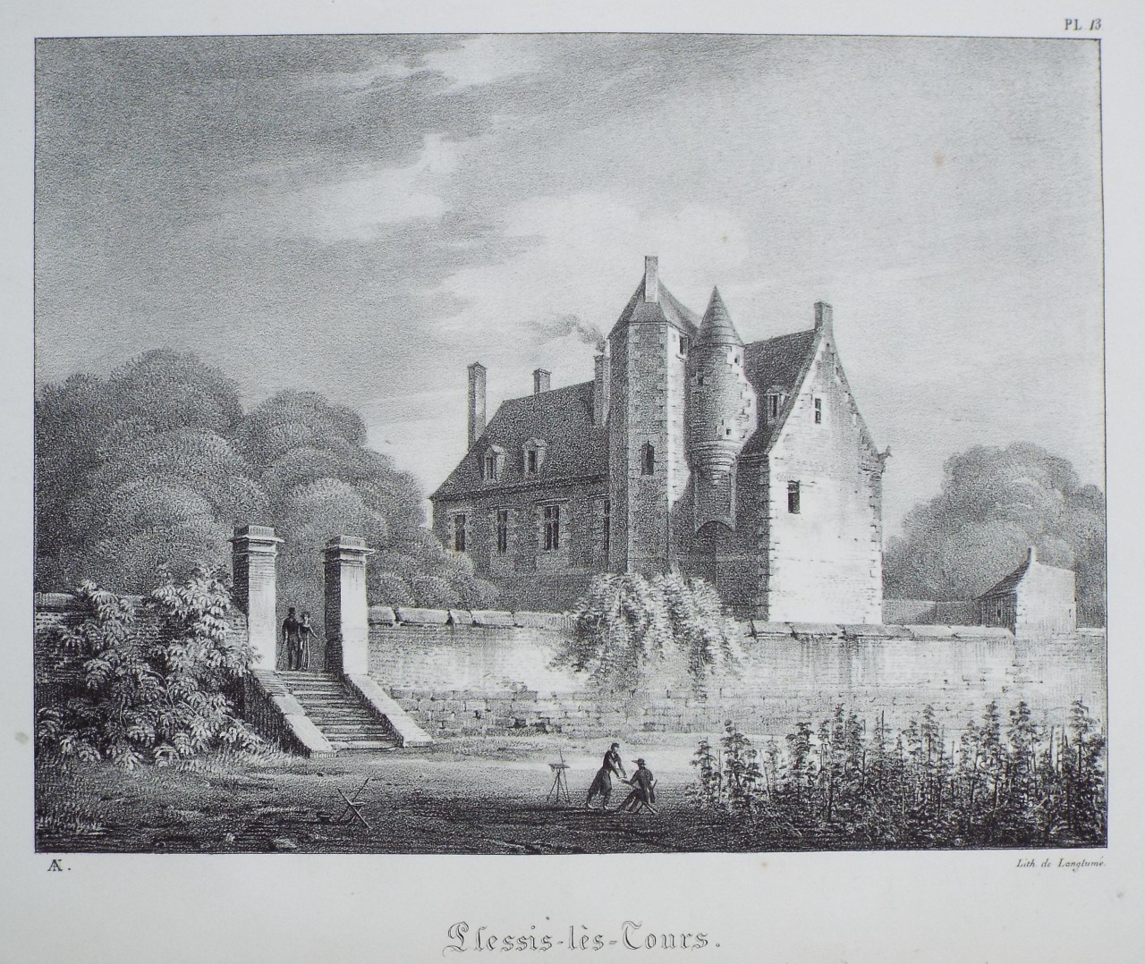 Lithograph - Plessis-les-Tours.