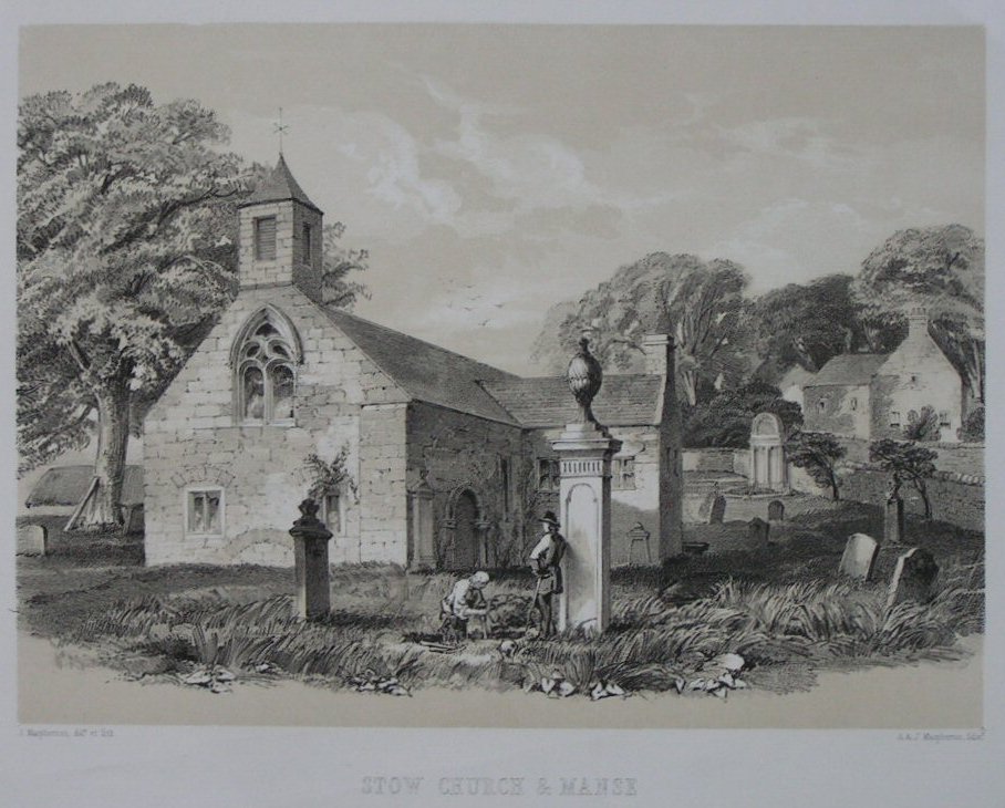 Lithograph - Stow Church & Manse - Macpherson