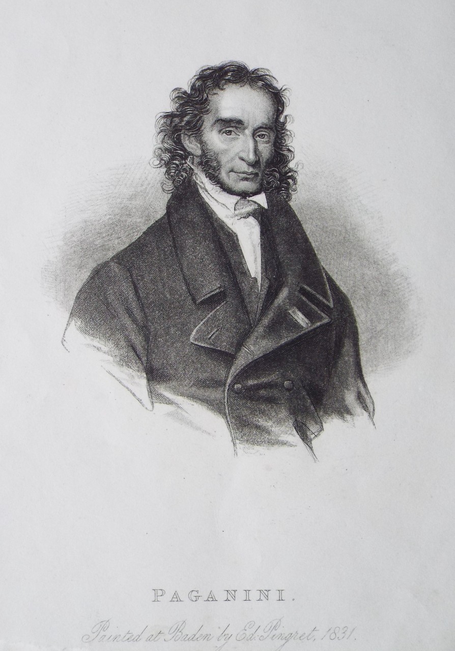 Stipple - Paganini. Painted at Baden by Ed. Pingret, 1831.