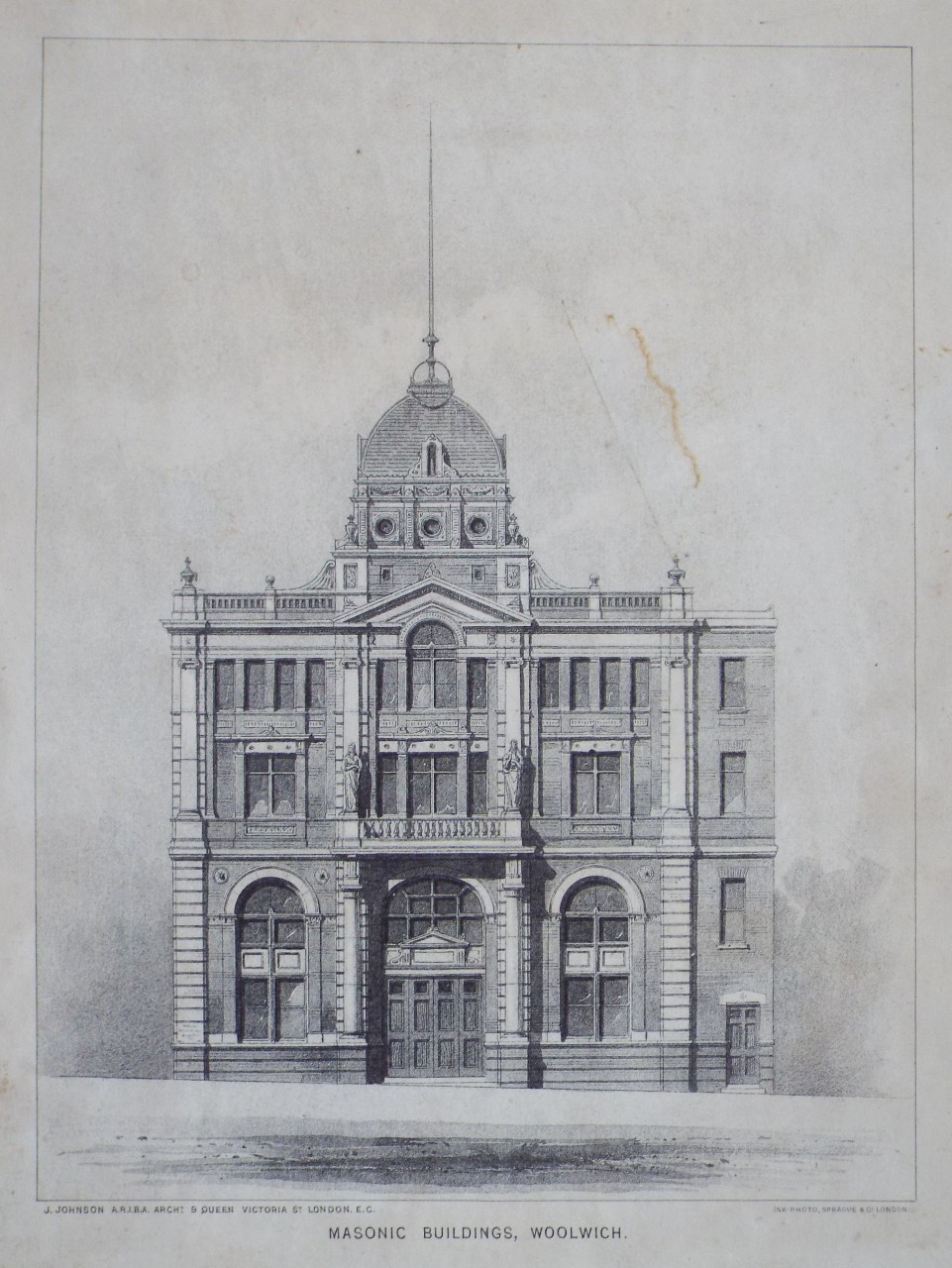Lithograph - Masonic Buildings, Woolwich.