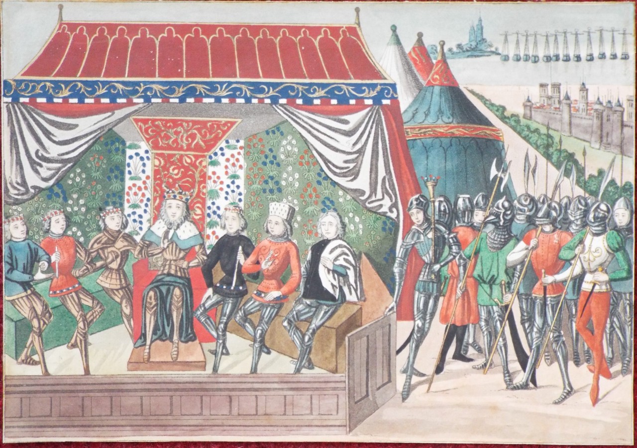 Aquatint - The King of Hungary holding council in his tent on the battlefield
