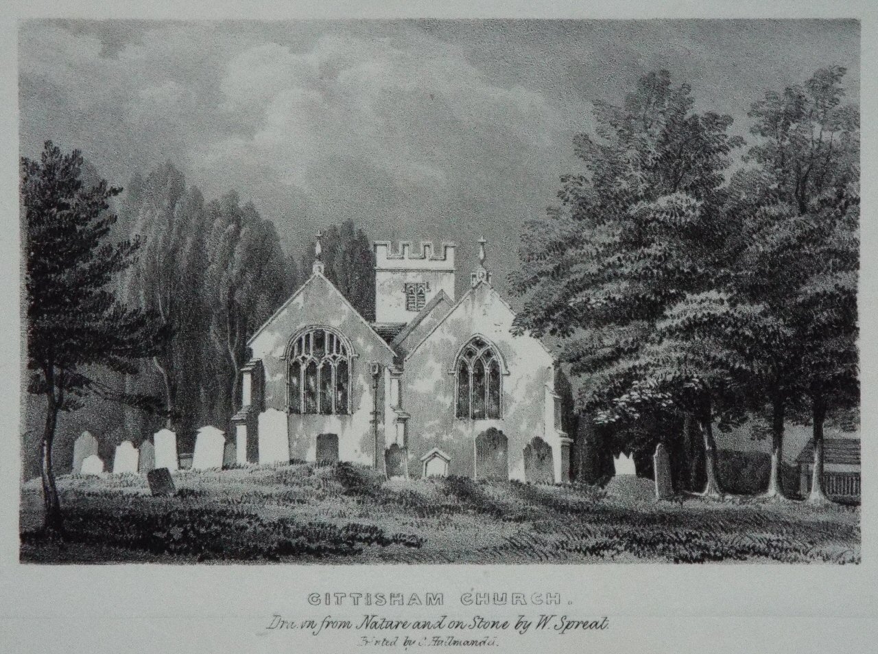 Lithograph - Gittisham Church. - Spreat