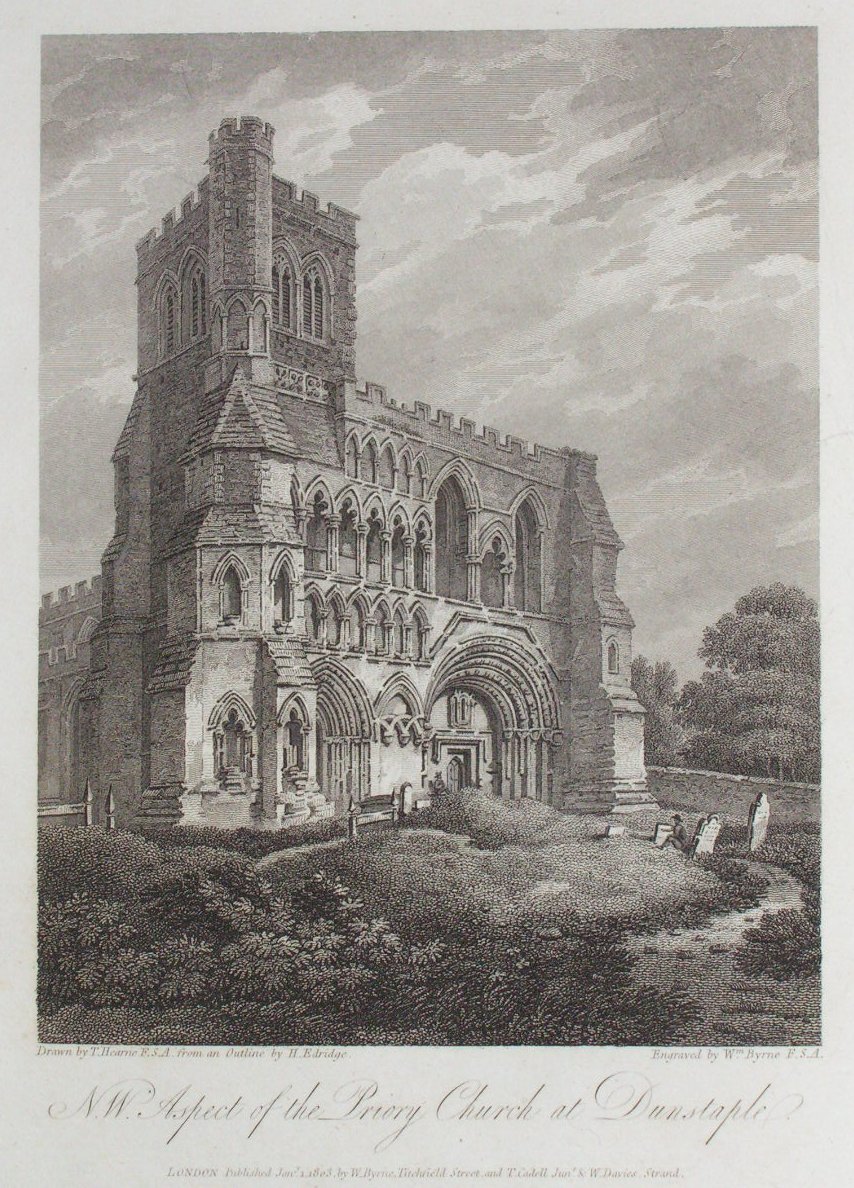 Print - N.W. Aspect of the Priory Church at Dunstaple. - Byrne