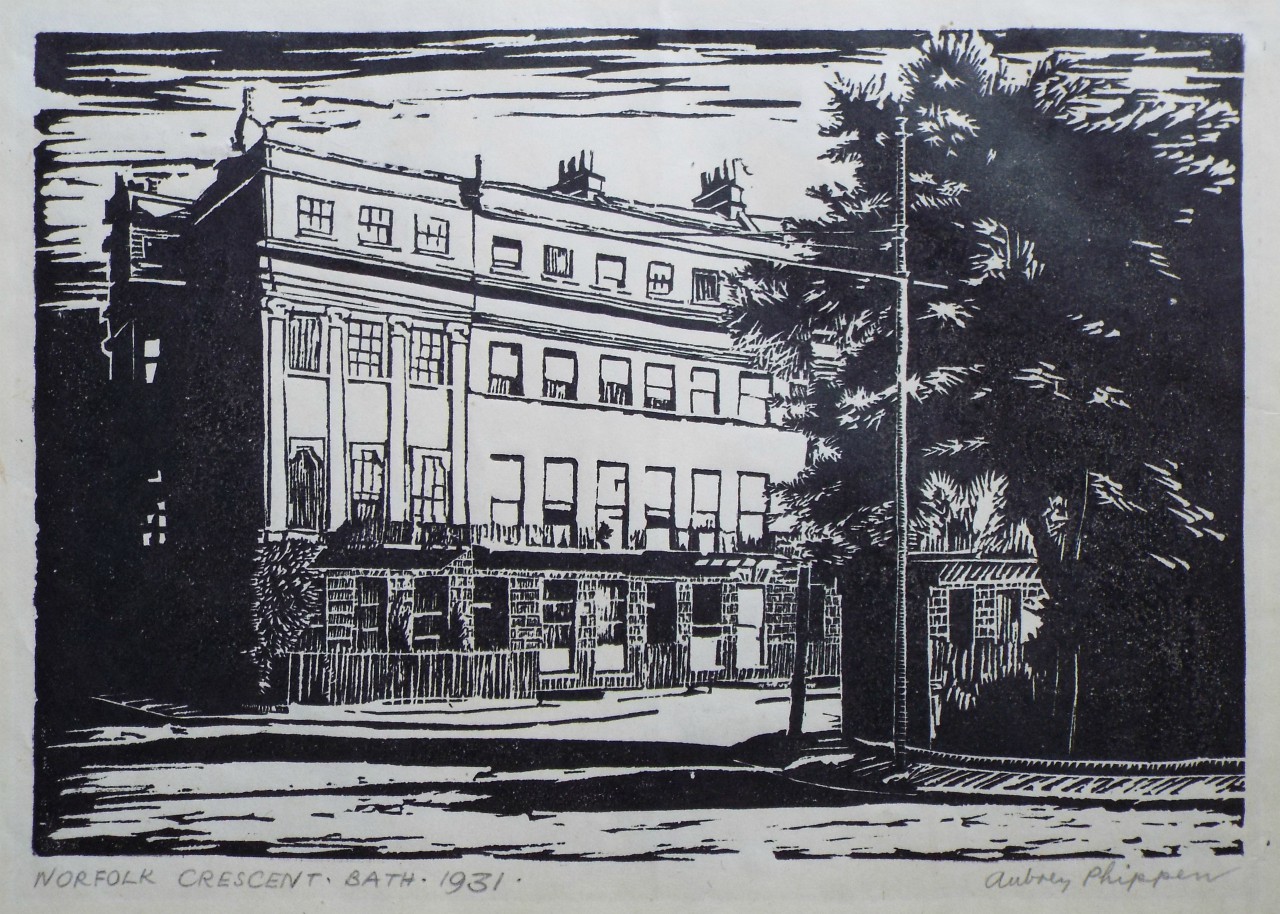 Linocut - Norfolk Crescent. Bath. 1931. - Phippen