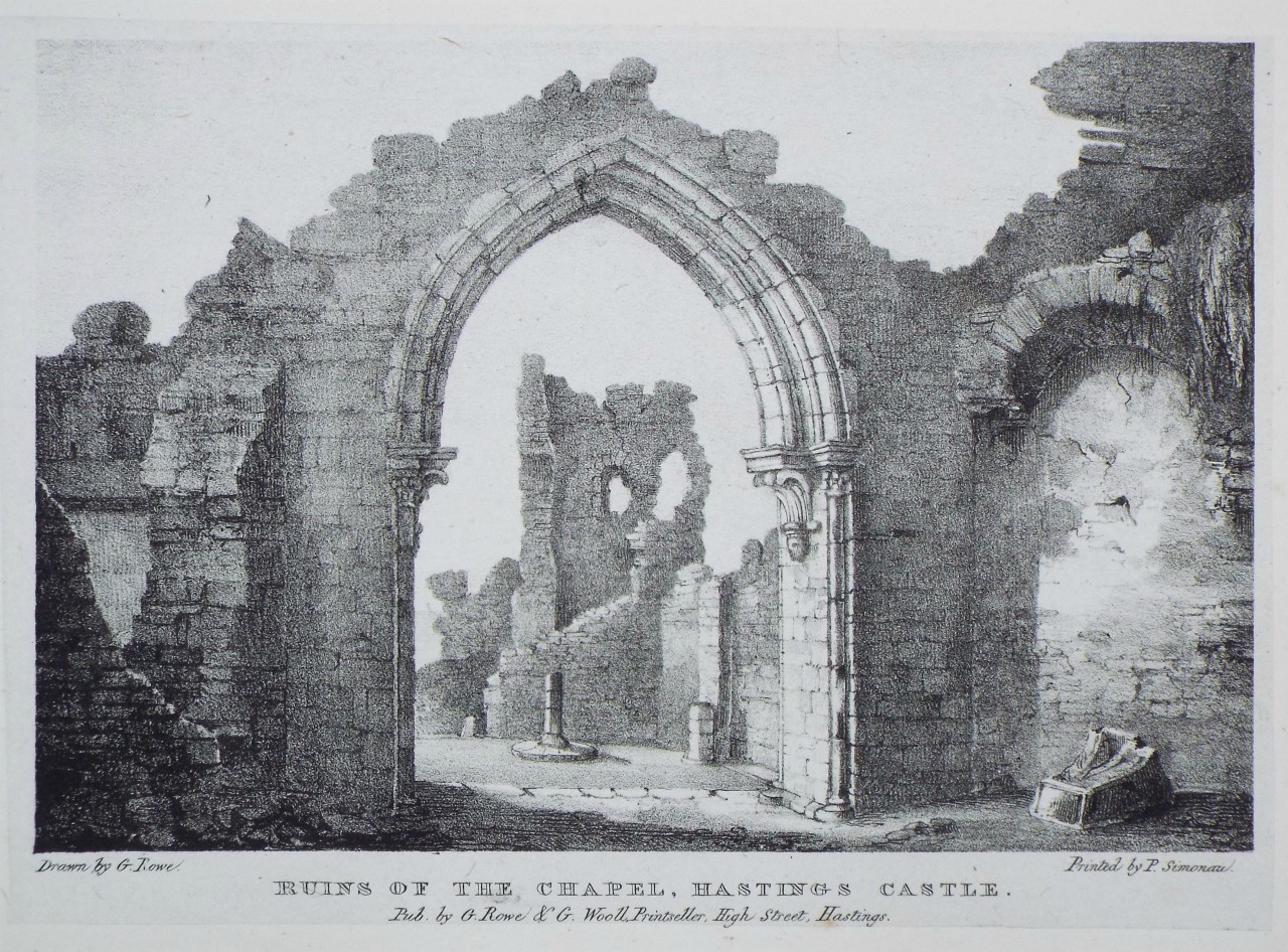 Lithograph - Ruins of the Chapel, Hastings Castle. - Rowe