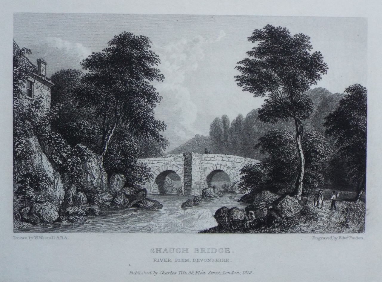 Print - Shaugh Bridge. River Plym, Devonshire. - Finden