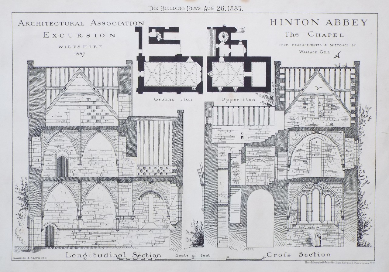 Photo-lithograph - Hinton Abbey. The Chappel. Architectural Association Excursion Wiltshire 1887