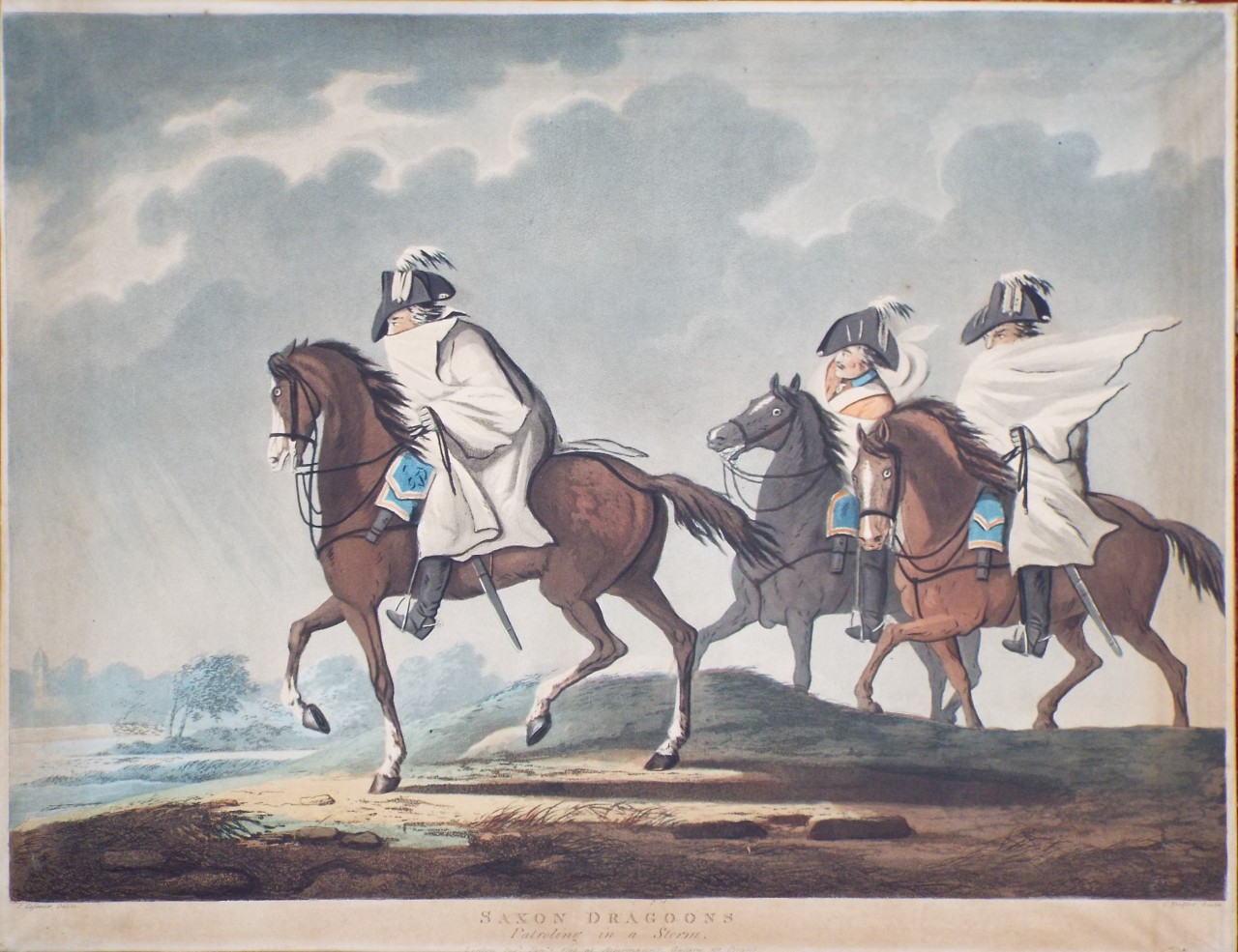 Aquatint - Saxon Dragoons Patroling in a Storm. - Ziegler