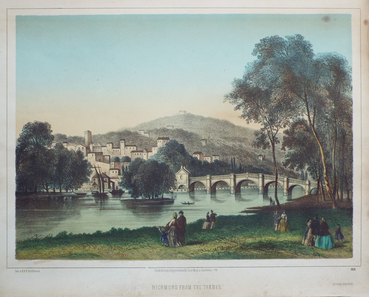 Lithograph - Richmond from the Thames.