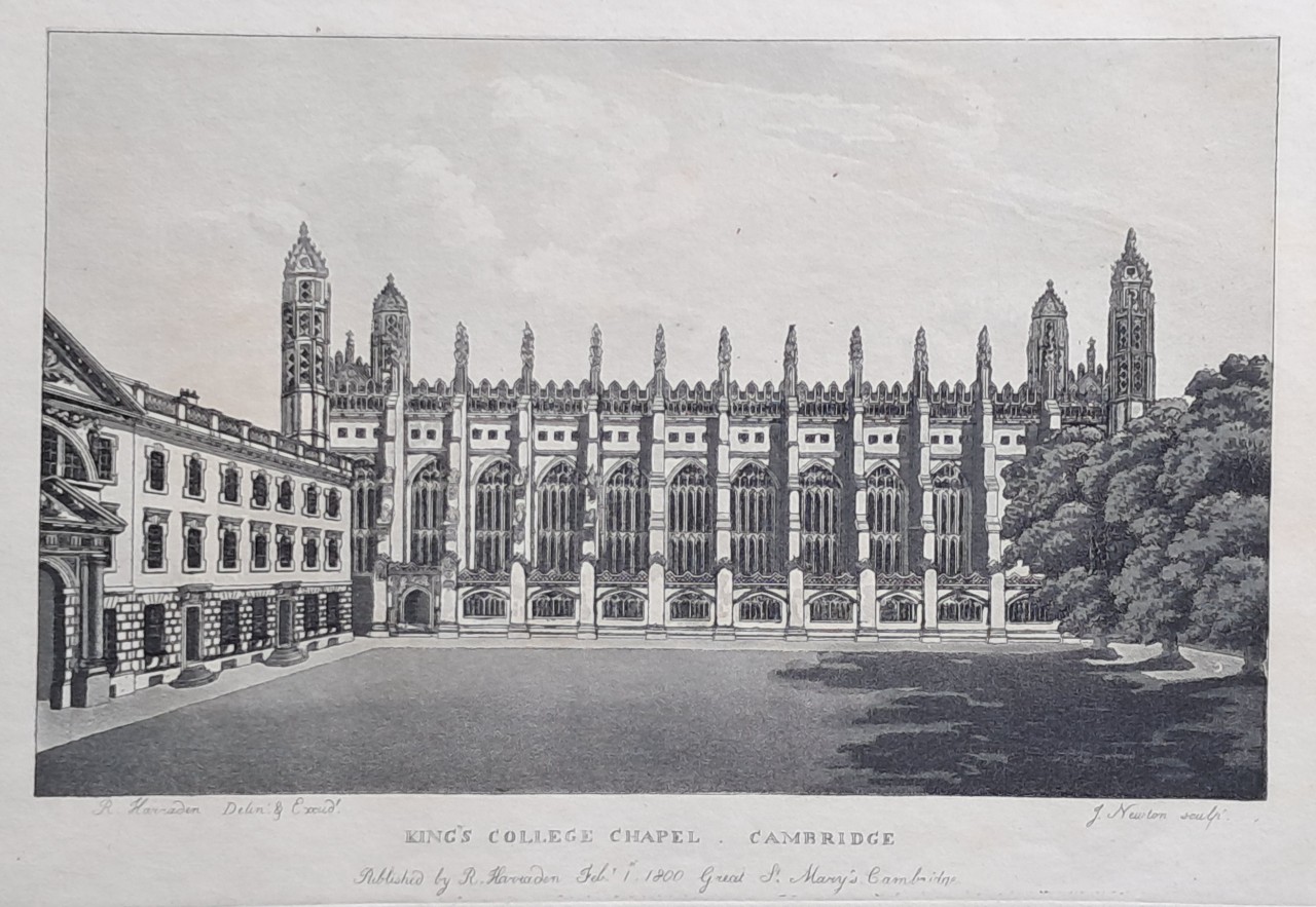 Aquatint - King's College Chapel. Cambridge - Newton