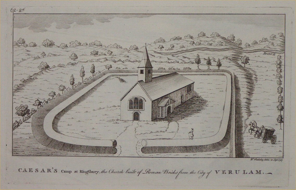 Print - Caesar's Camp at Kingsbury, the Church built of Roman Bricks from the City of Verulam