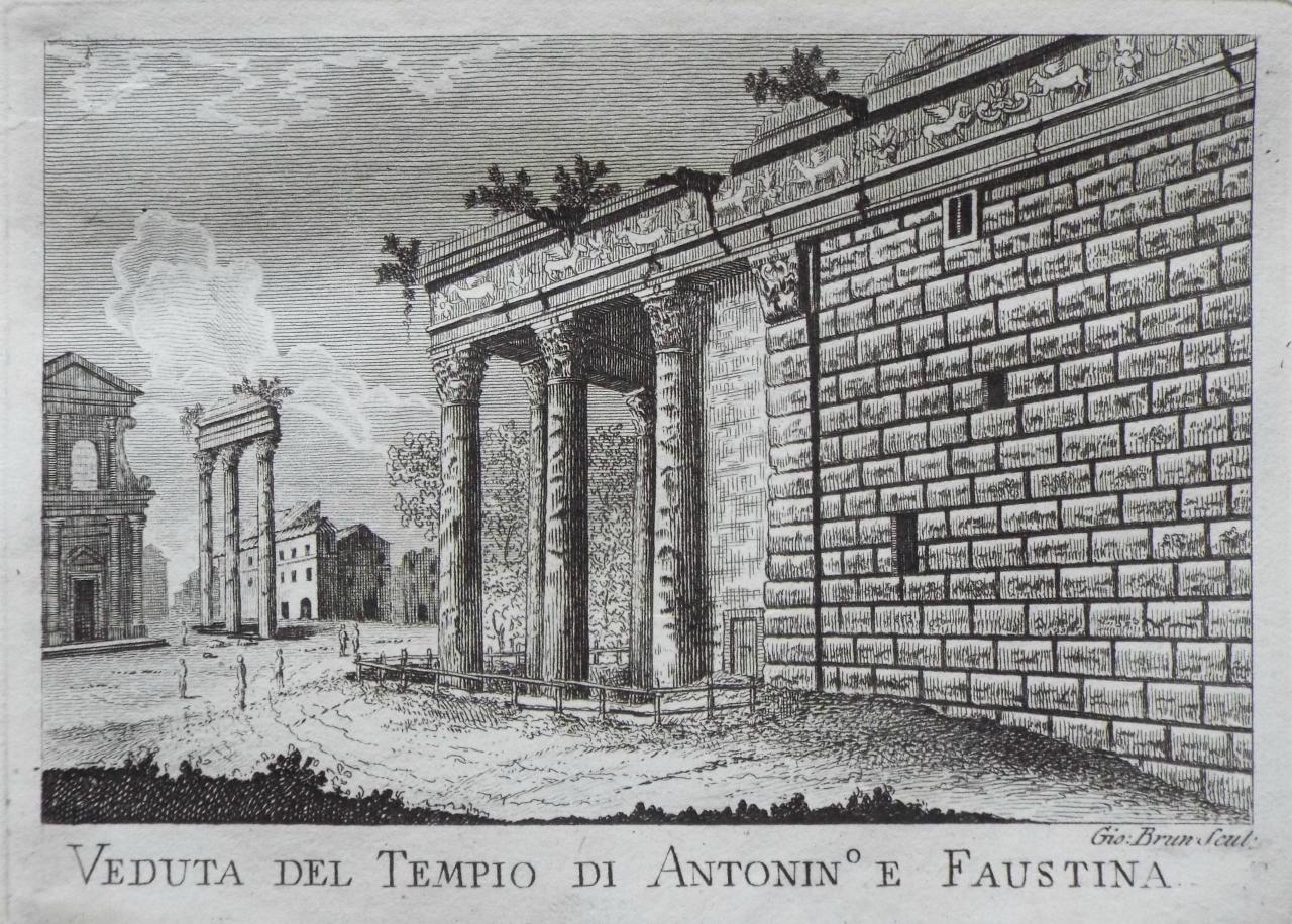 Print - Veduta del Tempio di Antonino e Faustina - Brun