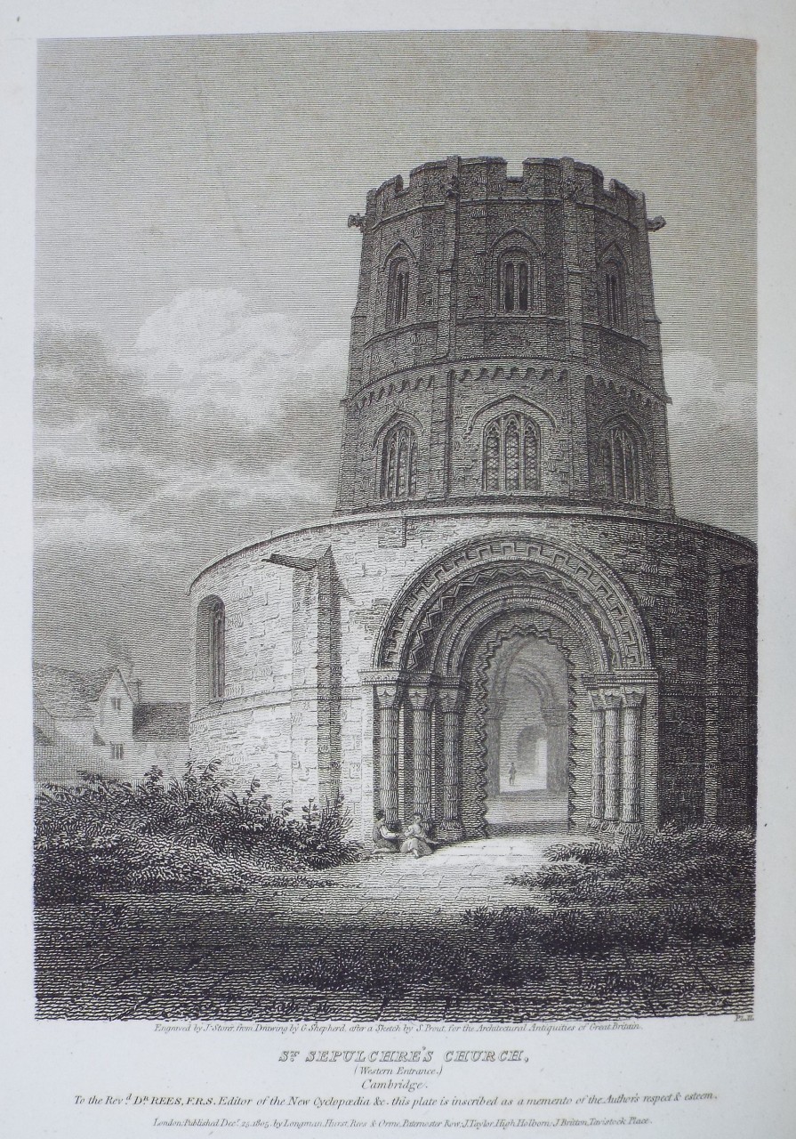 Print - St. Sepulchre's Church, (Western Entrance.) Cambridge. - Storer