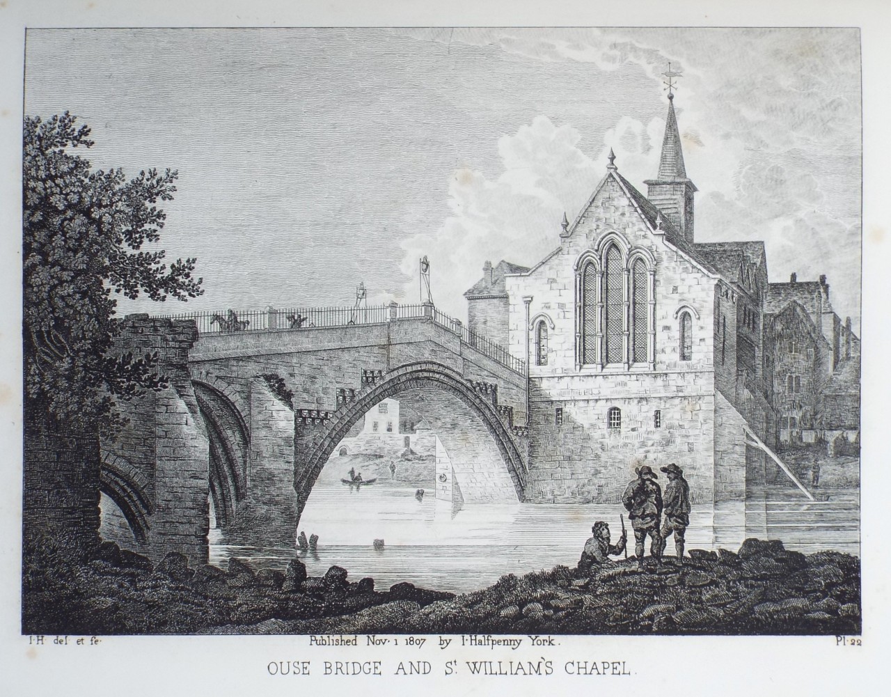 Etching - Ouse Bridge and St. William's Chapel. - Halfpenny