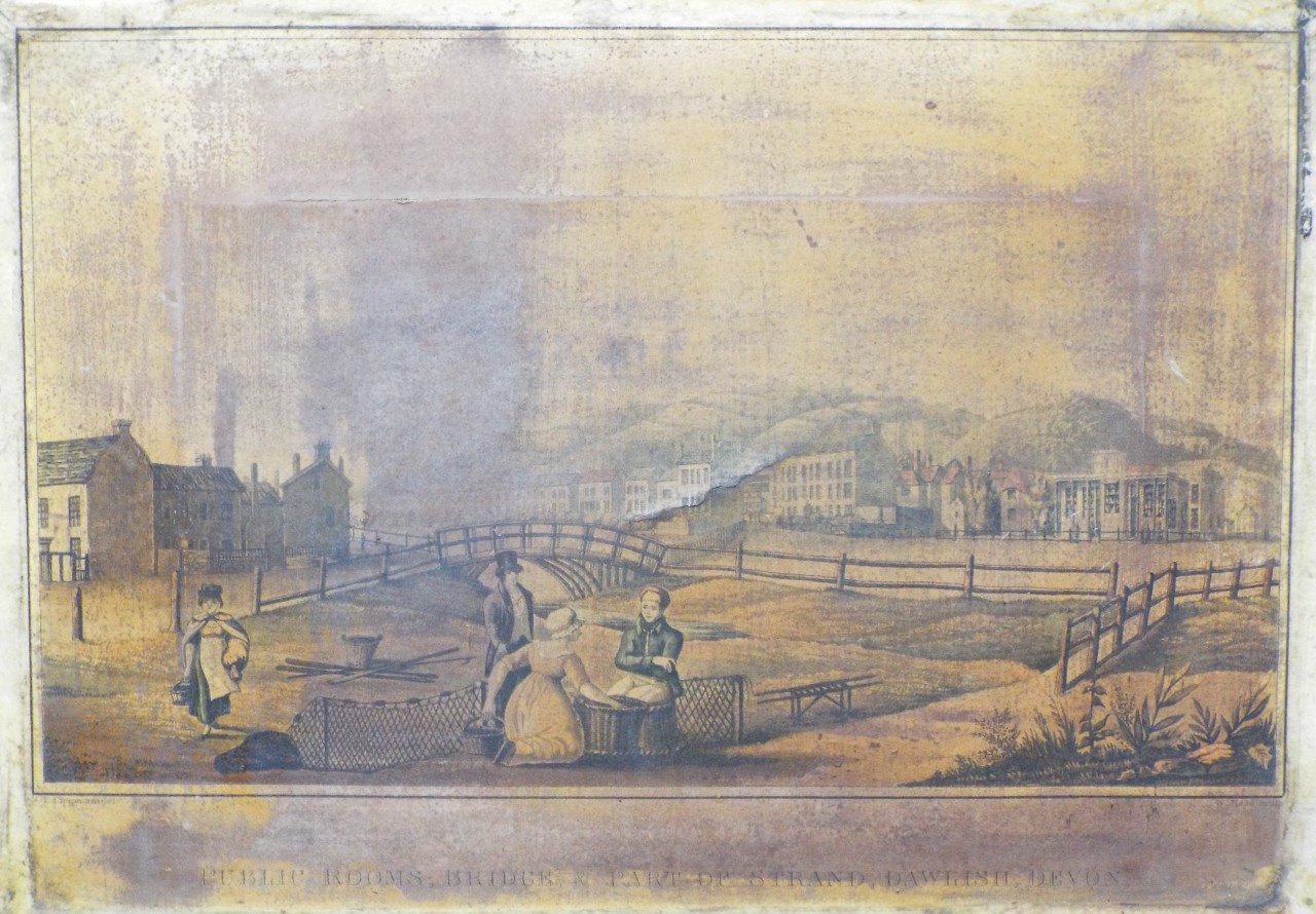 Aquatint - Public Rooms, Bridge & Part of Strand, Dawlish, Devon. - Read