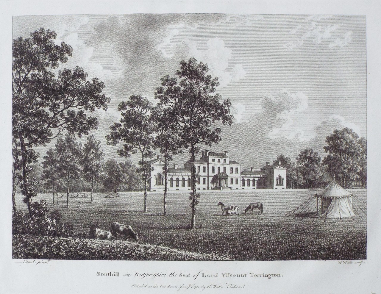 Print - Southill in Bedfordshire the Seat of Lord Viscount Torrington. - Watts