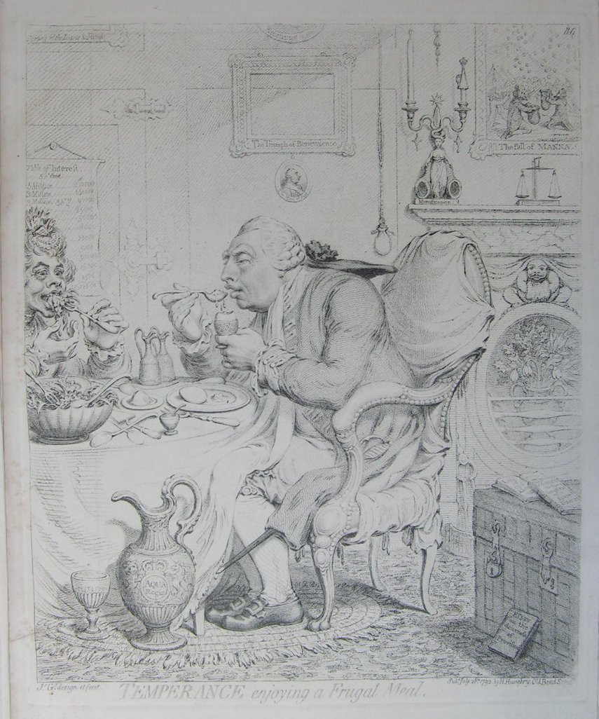 Etching - Temperance enjoying a Frugal Meal - Gillray