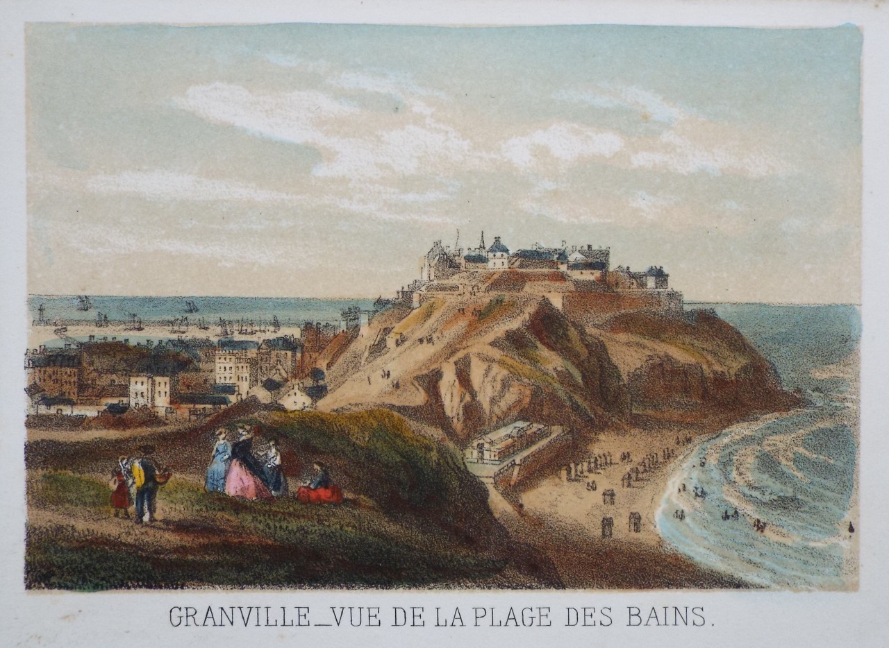 Lithograph - Granville - Vue de la Plage des Bains.