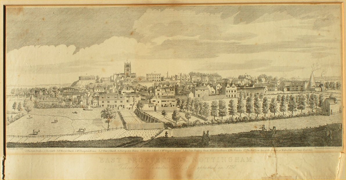 Print - East Prospect of Nottingham. Taken from... hill as it appeared in 1750 - Stevenson