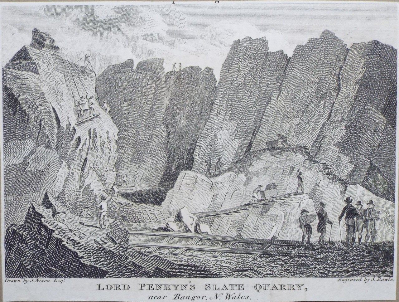 Print - Lord Penryn's Slate Quarry, near Bangor, N. Wales. - Rawle