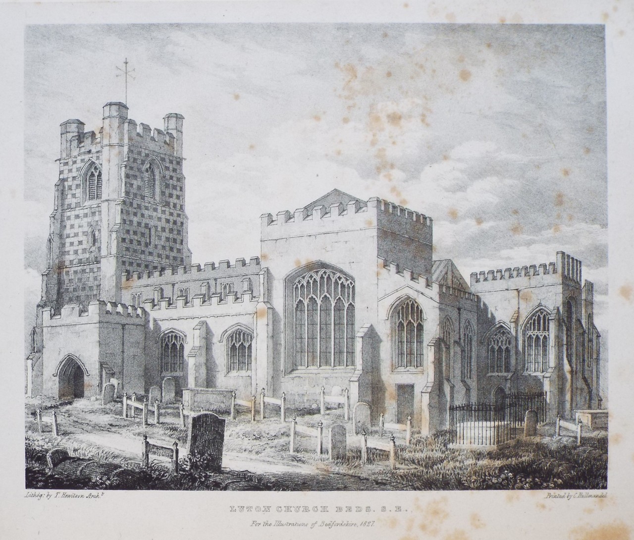 Lithograph - Luton Church Beds. S.E. - Hewitson