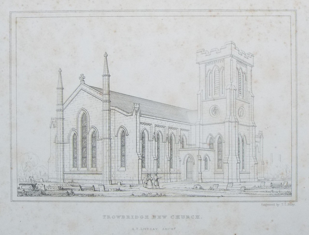Etching - Trowbridge New Church. A. F. Livesay Archt. - Bury