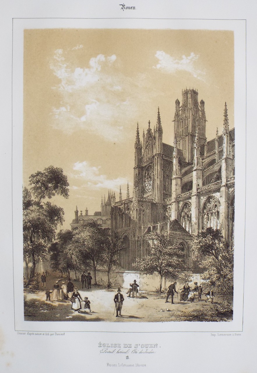 Lithograph - Rouen. Eglise de St. Ouen. Portail Lateral. Cote du Jardin. - Mansson