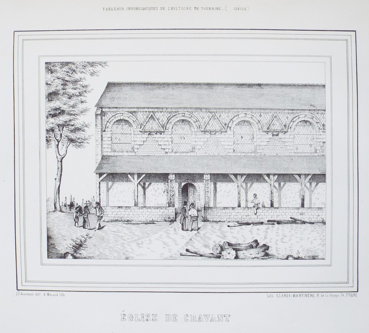 Lithograph - Eglise de Cravant