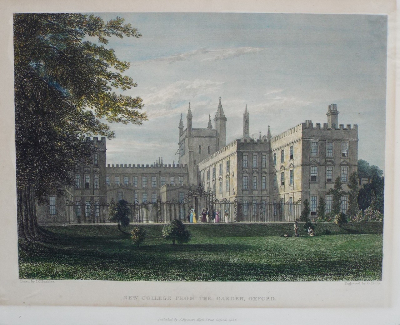 Print - New College from the Garden, Oxford. - Hollis