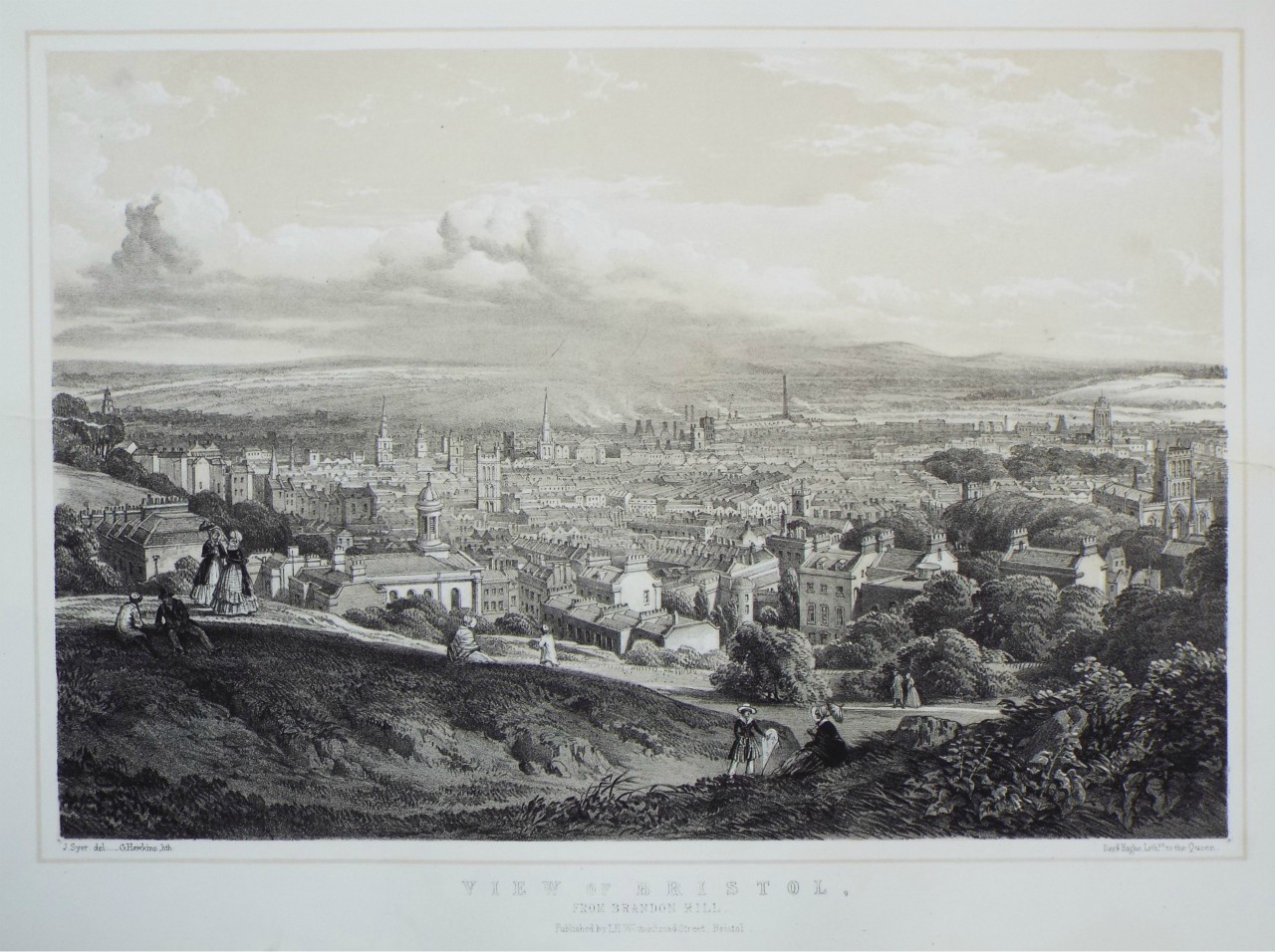 Lithograph - View of Bristol, from Brandon Hill. - Hawkins
