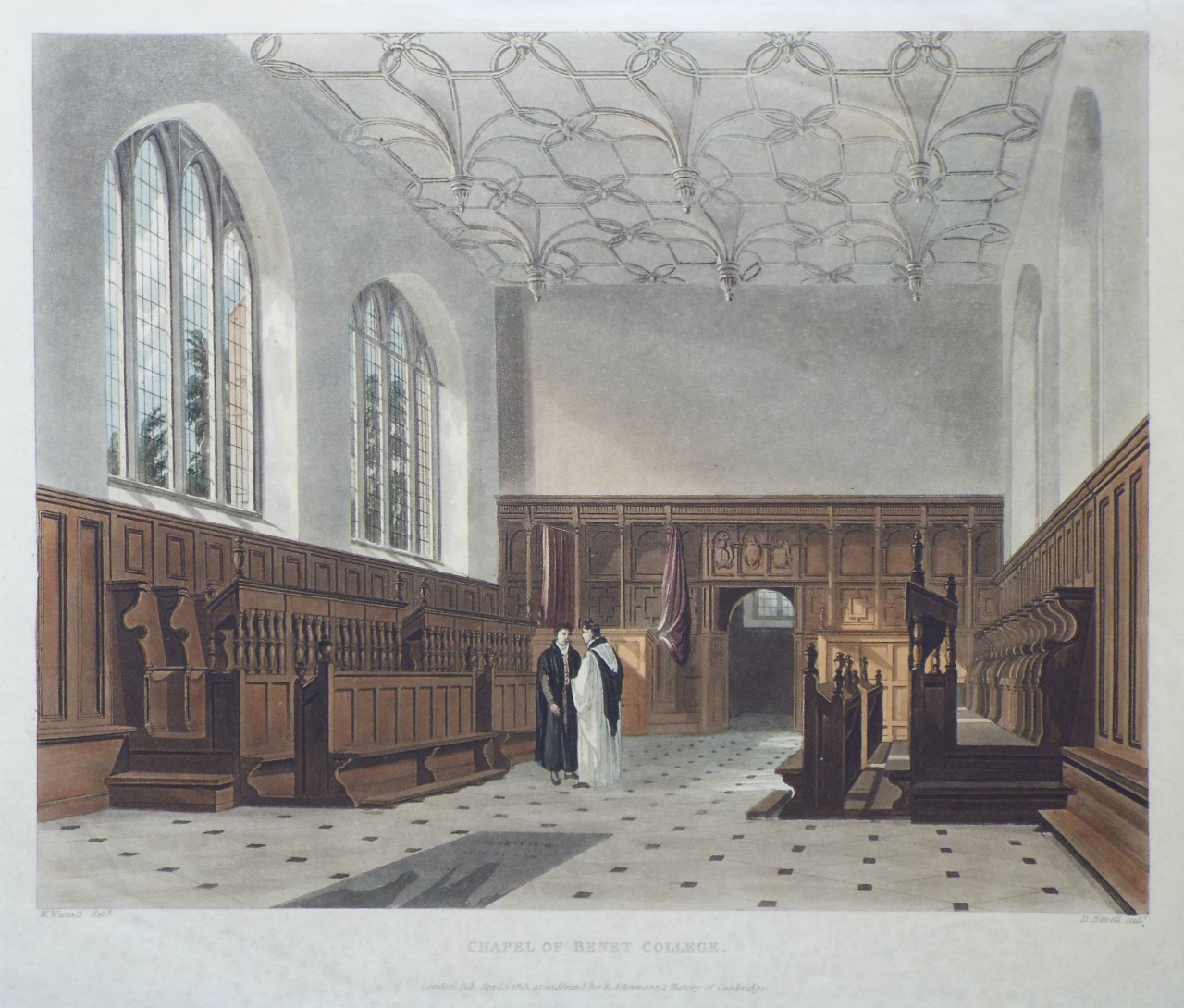 Aquatint - Chapel of Benet College. - Havell