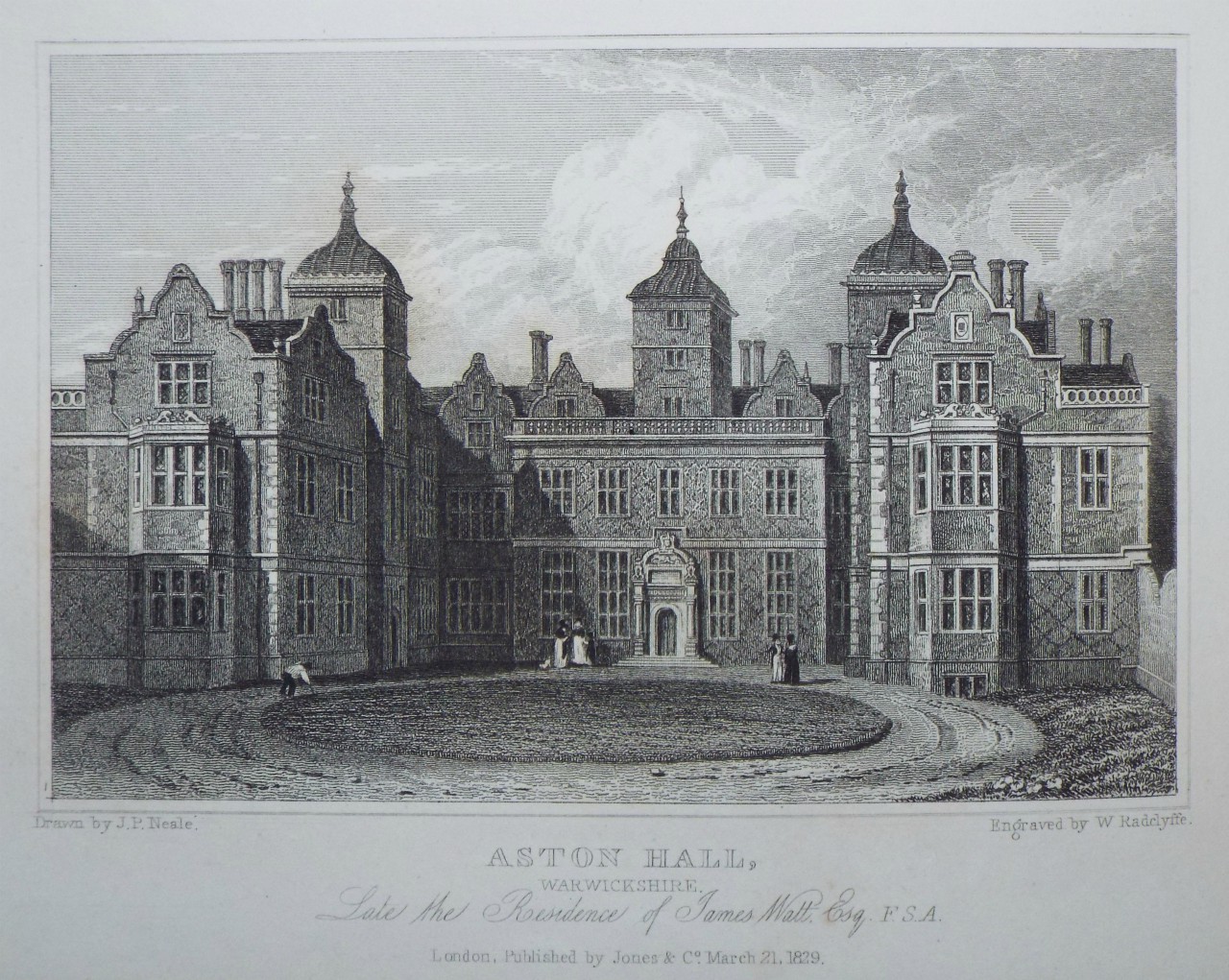 Print - Aston Hall, Warwickshire. Late the Residence of James Watt, Esq. F.S.A. - Radclyffe