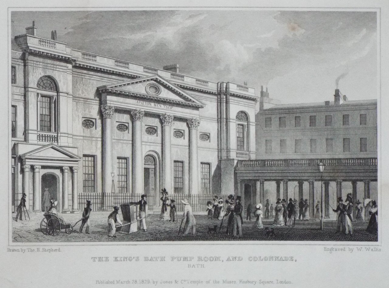 Print - The King's Bath Pump Room, and Colonnade, Bath. - Wallis