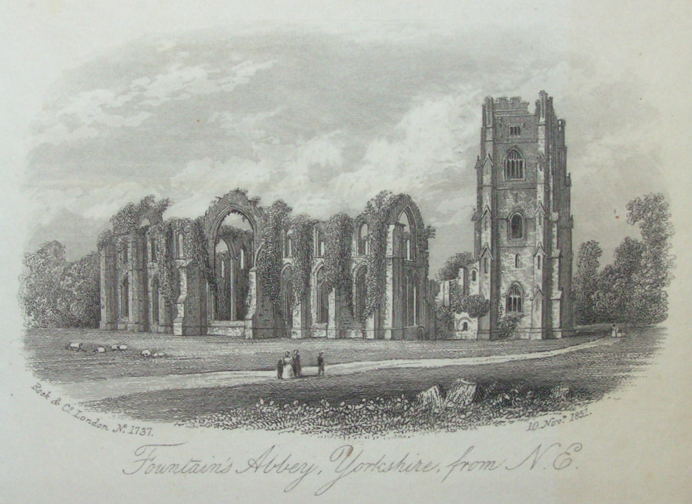 Steel Vignette - Fountains Abbey, Yorkshire, from N.E. - Rock