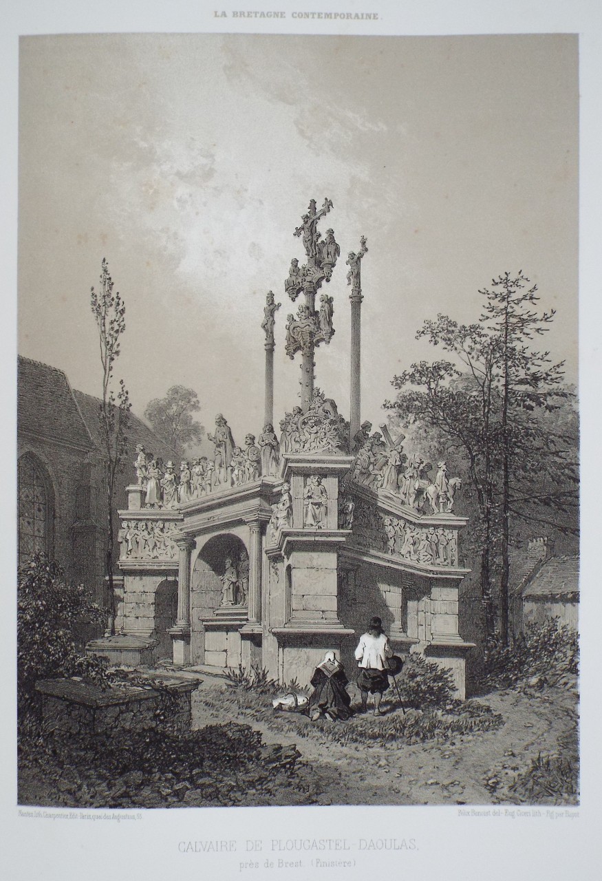 Lithograph - Calvaire de Plougastel-Daoulas, pres de Brest. (Finistere) - Ciceri