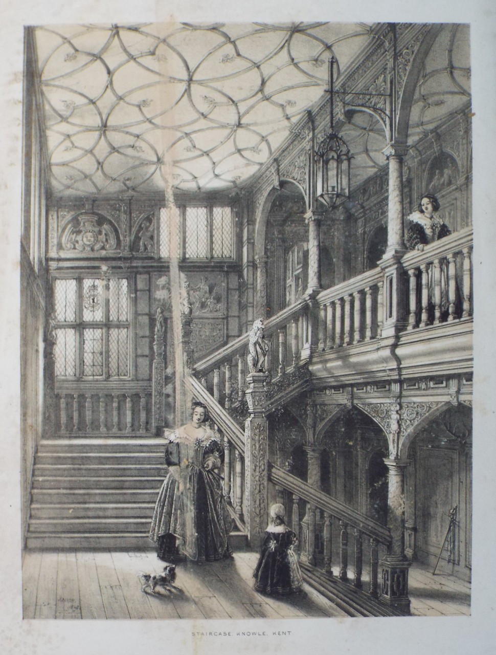Lithograph - Staircase, Knowle, Kent - Nash