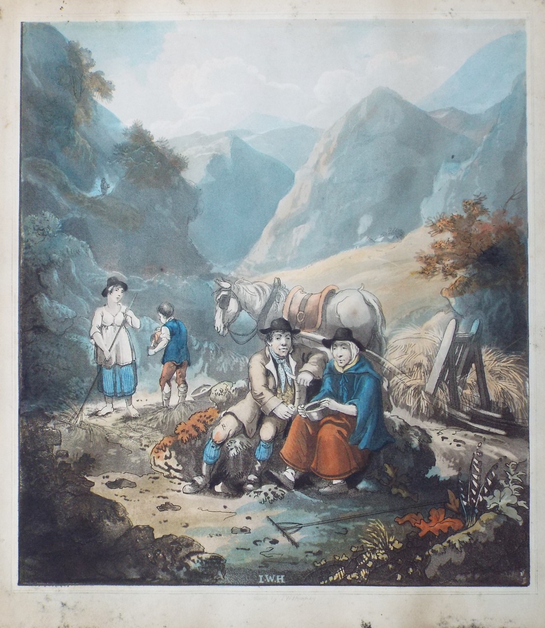 Aquatint - Welch Farmer / Hay making - Harding