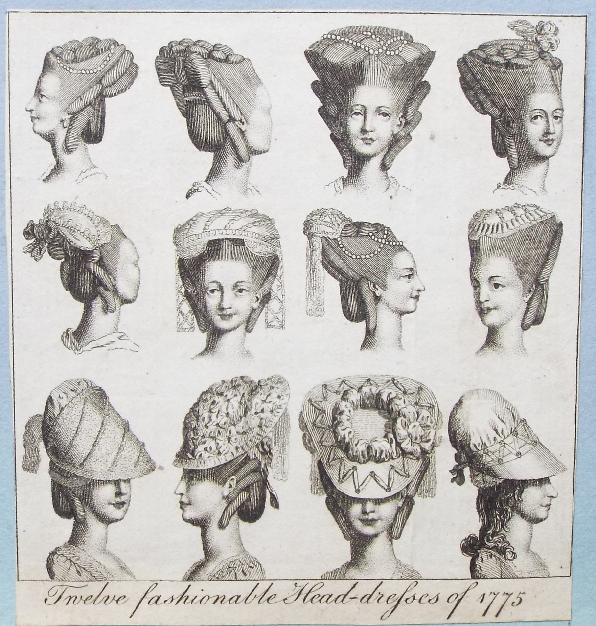 Print - Twelve fashionable Head-dresses of 1775