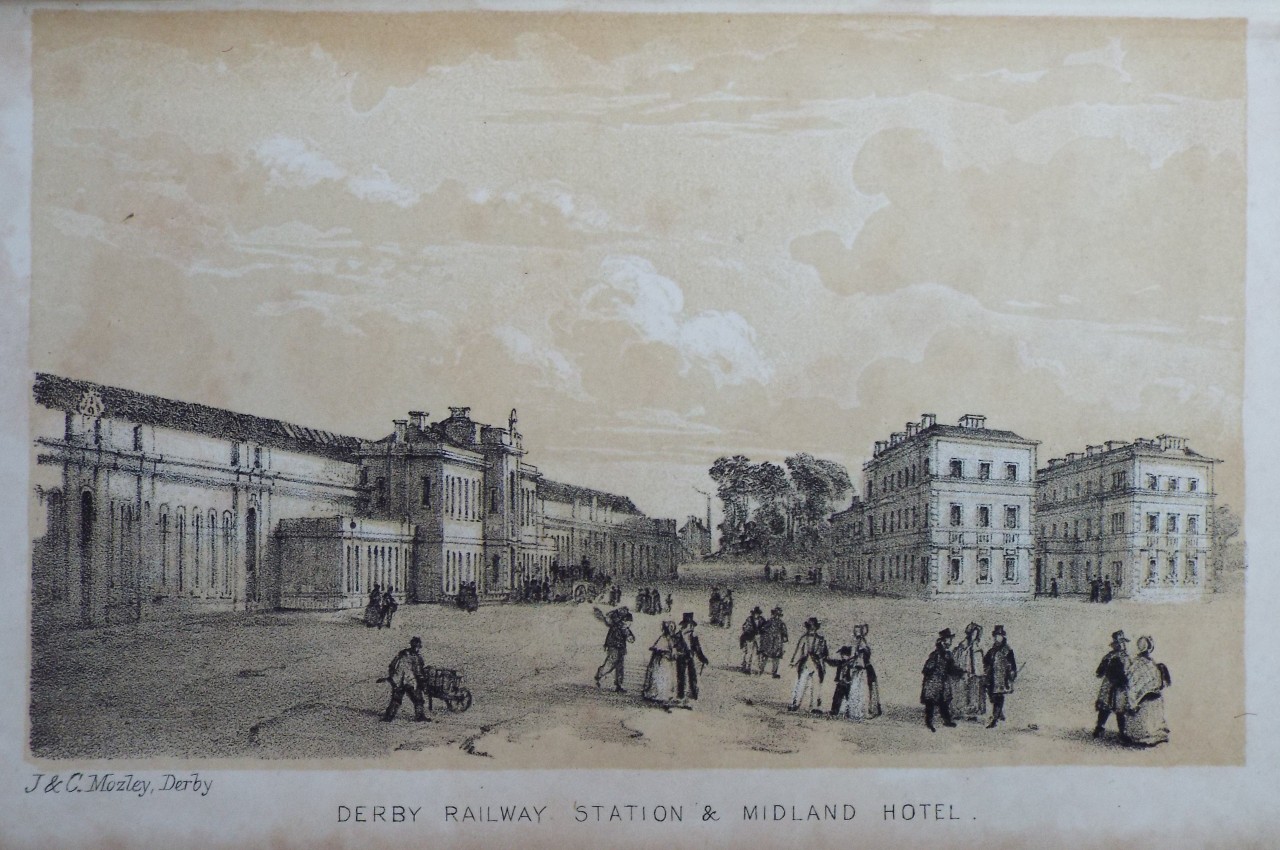 Lithograph - Derby Railway Station & Railway Hotel.