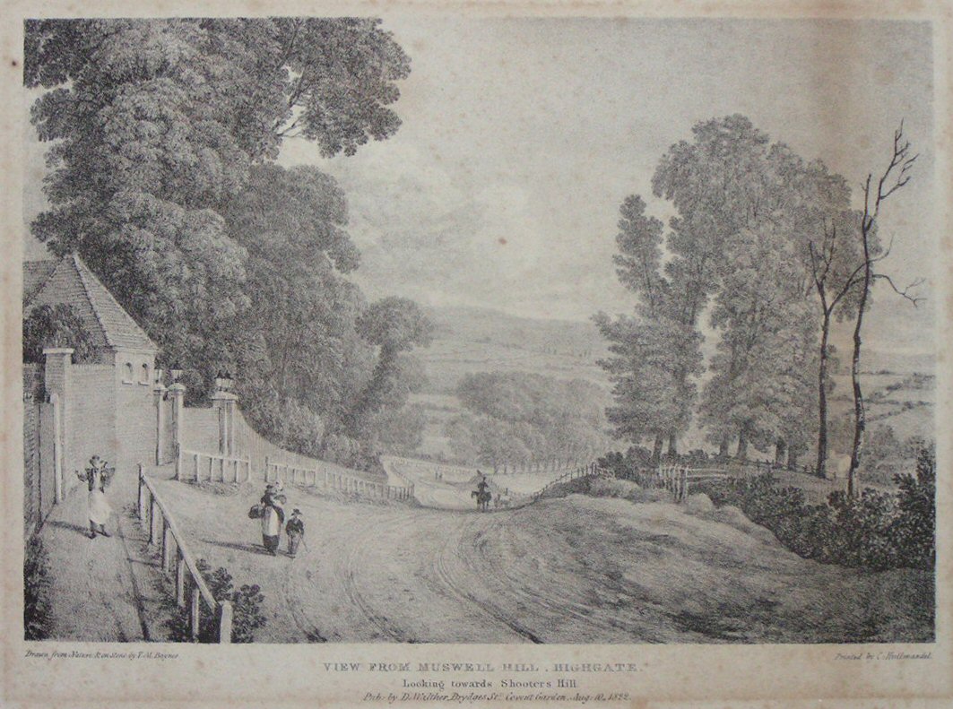 Lithograph - View from Muswell Hill, Highgate. Looking towards Shooters Hill.