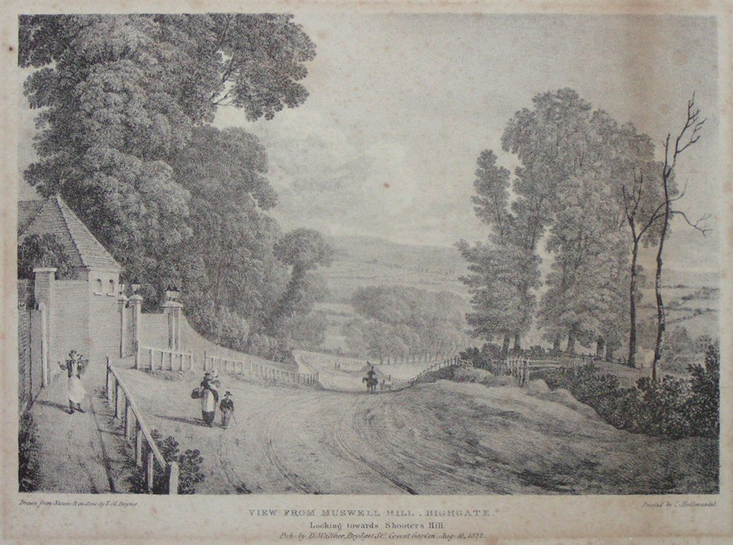 Lithograph - View from Muswell Hill, Highgate. Looking towards Shooters Hill.