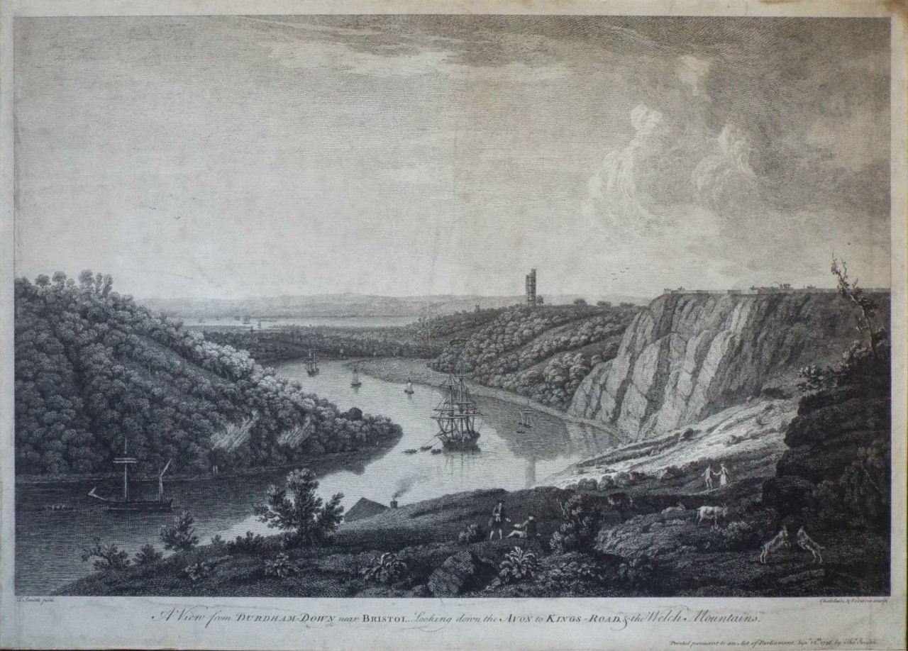Print - A View from Durdham Down near Bristol. Llooking down the Avon to Kings Road, & the Welch Mountains. - Chatelain