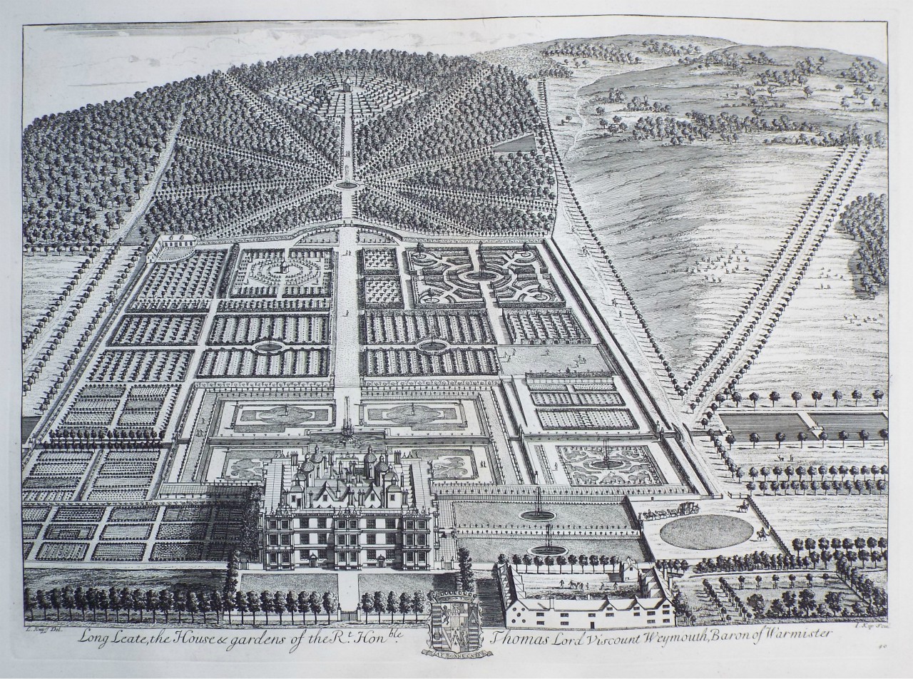 Print - Long Leate, the House & gardens of the Rt. Honble. Thomas Lord Viscount Weymouth, Baron of Warminster - Kip