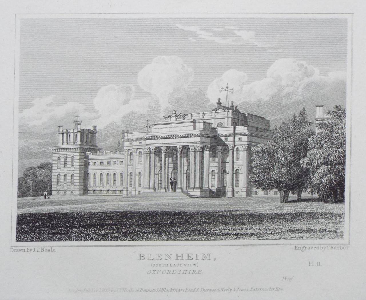 Print - Blenheim, (South East View) Oxfordshire. - Barber