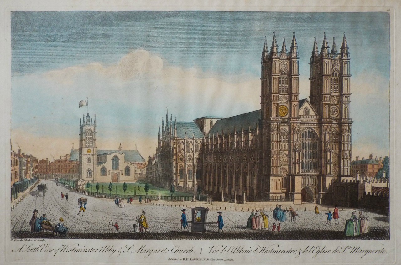 Print - A South View of Westminster Abby & St. Margarets Church. Vue de l'Abaie de Westminster, & de l'Eglise de Ste. Marguerite. - Bowles