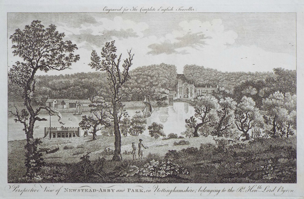 Print - Perspective View of Newstead-Abby and Park, in Nottinghamshire; belonging to the Right Honble. Lord Byron.