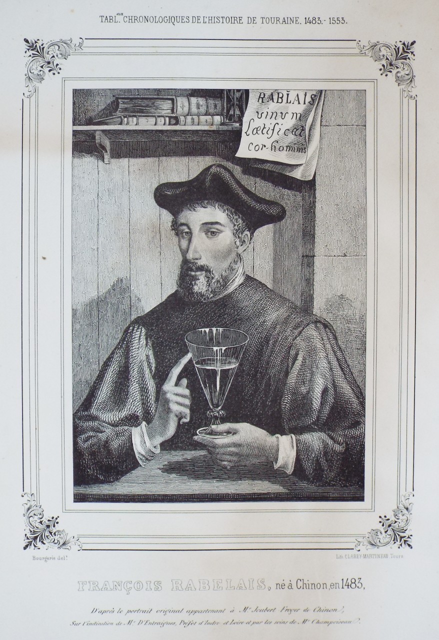 Lithograph - Francois Rabelais, ne a Chinon, en 1483.