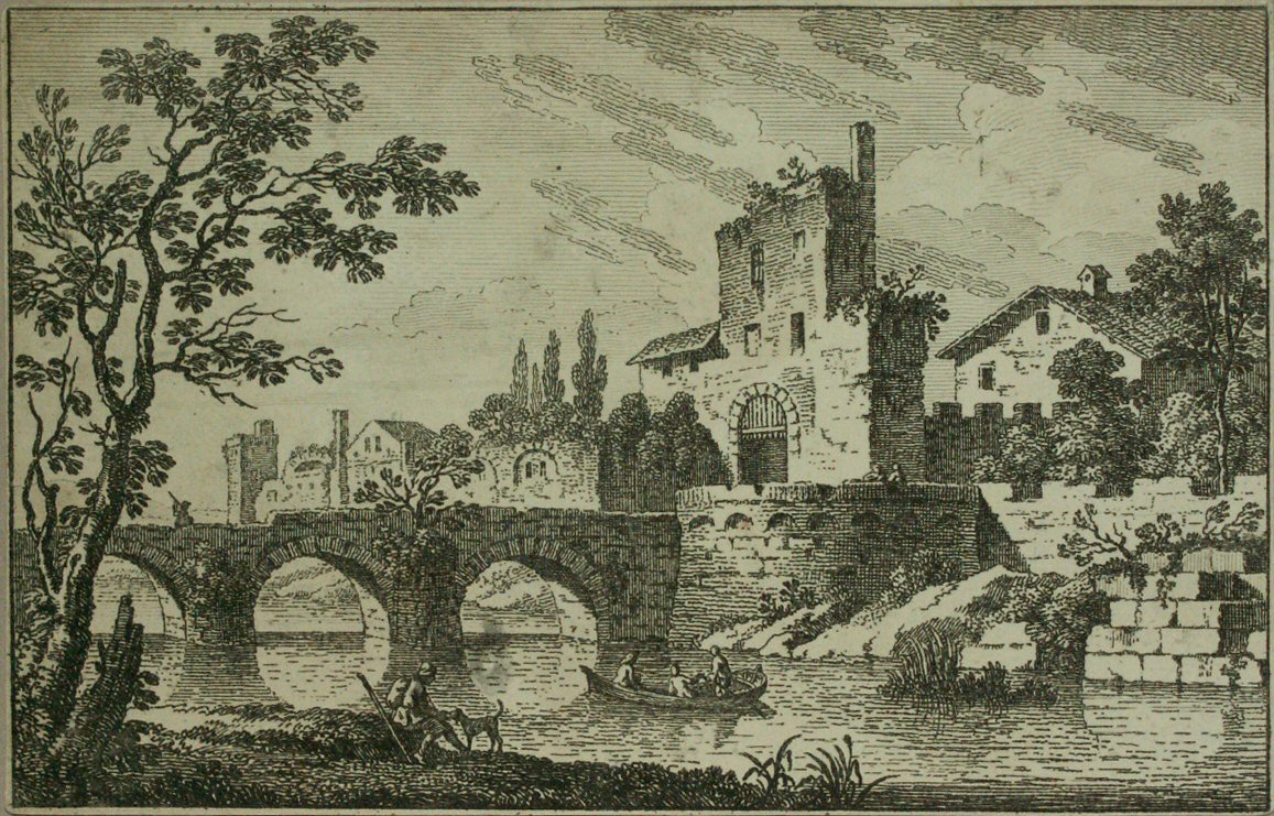 Etching - (Landscape with town walls and old bridge)