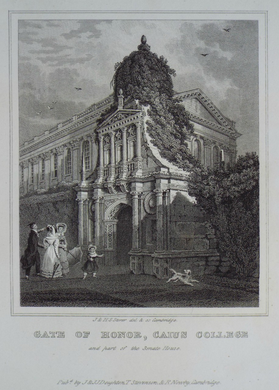 Print - Gate of Honor, Caius College and part of the Senate House. - Storer